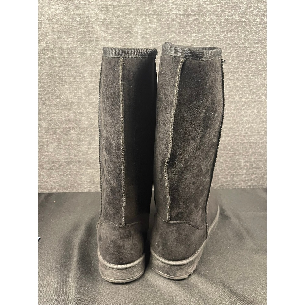 Black Mid Calf Winter Boots Faux Fur Lined Snowflake Tread Size 8 US Womens - Picture 4 of 5